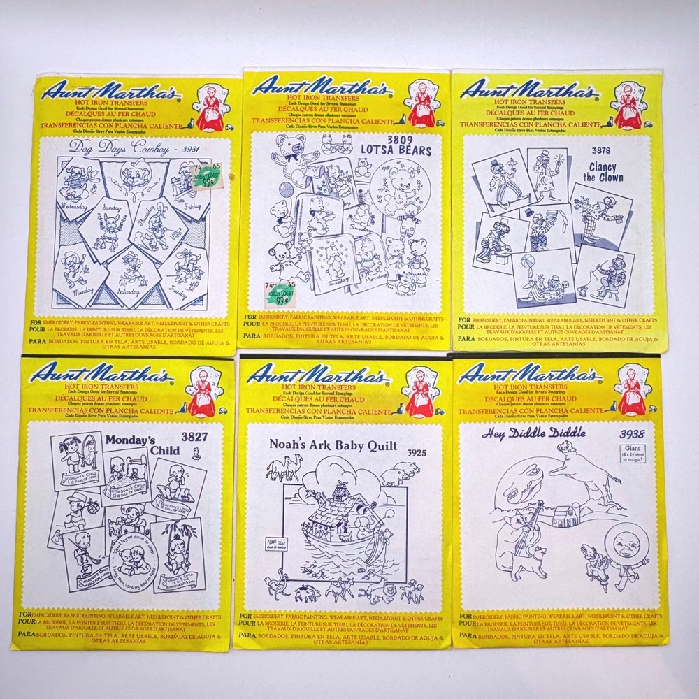 Vtg Aunt Martha‎ Iron Transfers Lot 6 Cottagecore Grandmacore Embroidery Crafts